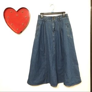 10 LizWear Vintage Full Pleated Jean skirt Pockets